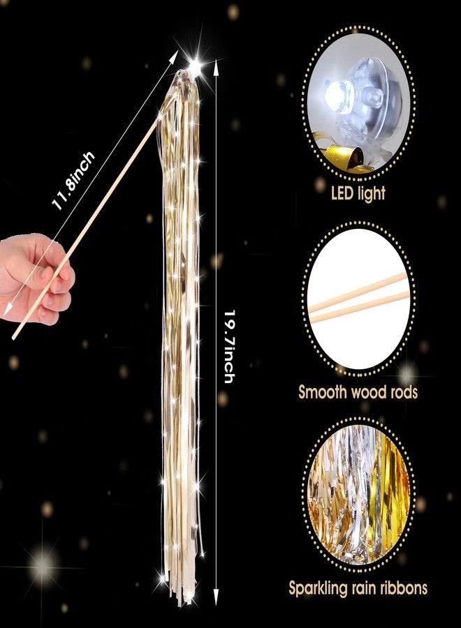 TBOLLY 100 pcs Wedding Wands Light up with LED Tinsel Wedding Streamers for Wedding Send off and Greeting Ideal Props for Weddings, Birthday Parties, Christmas Cheerleading Games (Champagne) - Image 2