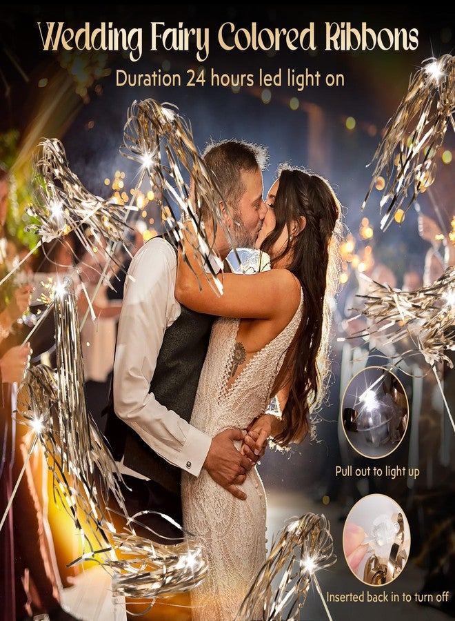 TBOLLY 100 pcs Wedding Wands Light up with LED Tinsel Wedding Streamers for Wedding Send off and Greeting Ideal Props for Weddings, Birthday Parties, Christmas Cheerleading Games (Champagne) - Image 3