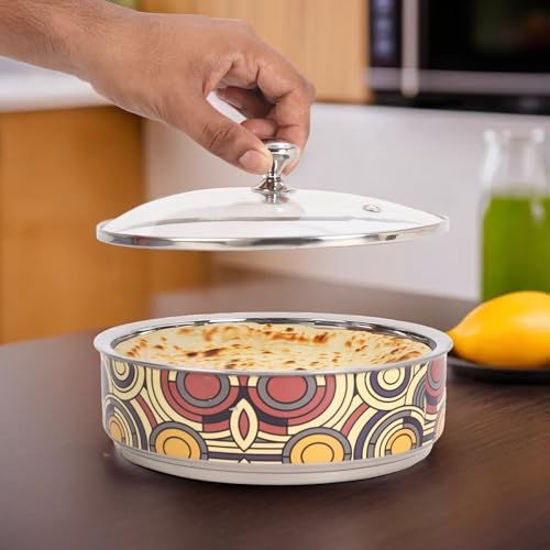 UMAI Double Walled Insulated Serving Casserole (1.5L) | Stainless Steel Hotpot with Transparent Glass Lid & Coaster | Hot Pot For Roti Box | Curry Bowls For Serving | House Warming Gifts For New Home - Image 1