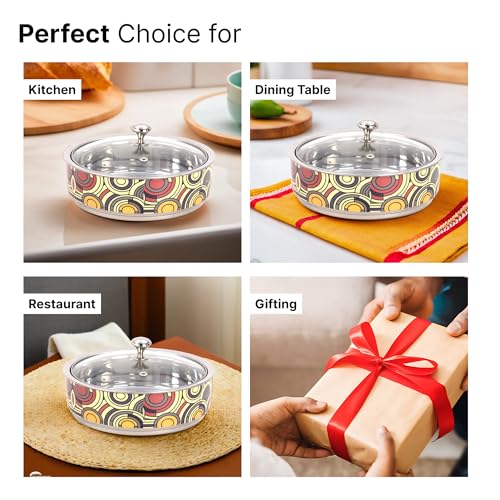 UMAI Double Walled Insulated Serving Casserole (1.5L) | Stainless Steel Hotpot with Transparent Glass Lid & Coaster | Hot Pot For Roti Box | Curry Bowls For Serving | House Warming Gifts For New Home - Image 4