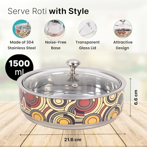 UMAI Double Walled Insulated Serving Casserole (1.5L) | Stainless Steel Hotpot with Transparent Glass Lid & Coaster | Hot Pot For Roti Box | Curry Bowls For Serving | House Warming Gifts For New Home - Image 3