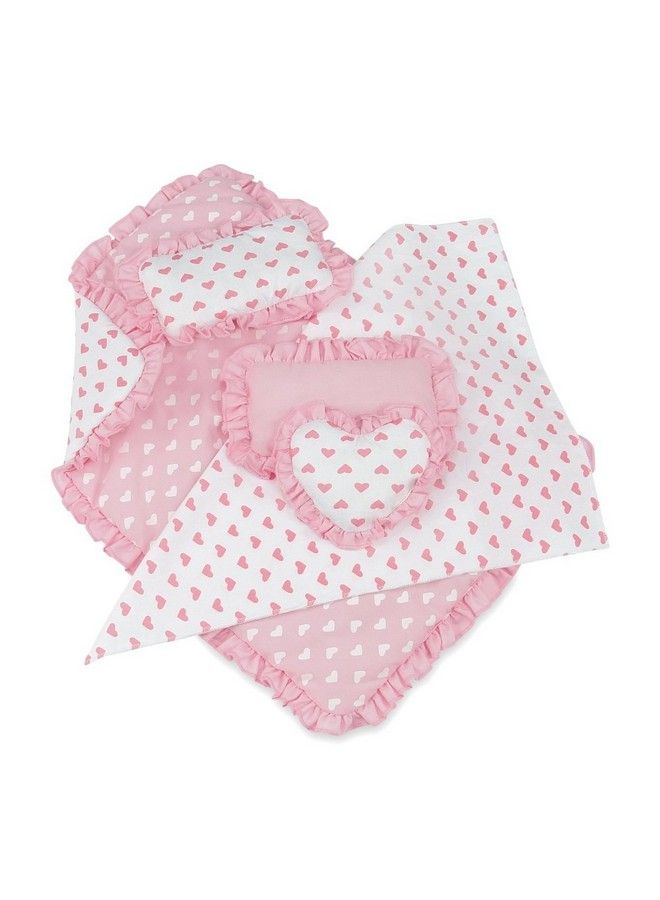 Emily Rose 18 Inch Doll Pink Heart Bedding For Doll Beds Cribs & Cradles ; Reversible 5 Pc 18" Doll Bedding Set - Image 2