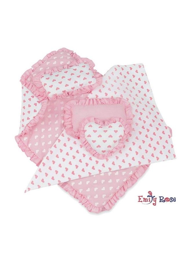 Emily Rose 18 Inch Doll Pink Heart Bedding For Doll Beds Cribs & Cradles ; Reversible 5 Pc 18" Doll Bedding Set - Image 5
