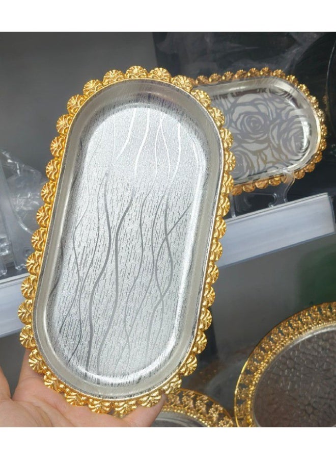 Stainless steel tray - silver and gold - 23 cm - oval shape - Image 2