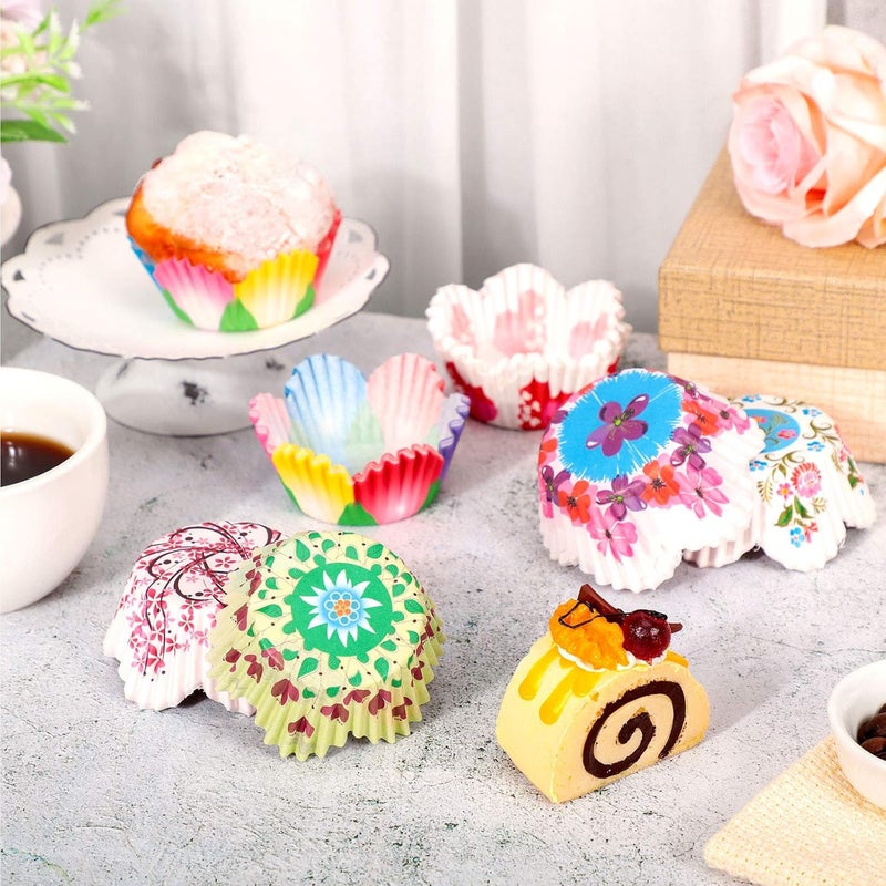 Patelai 600 Pieces Mothers Day Colorful Flowers Cupcake Liners Heart Cupcake Baking Cups Petal Shaped Wrappers Muffin Case Trays for Bridal Spring Wedding Birthday Shower Party Decoration - Image 3