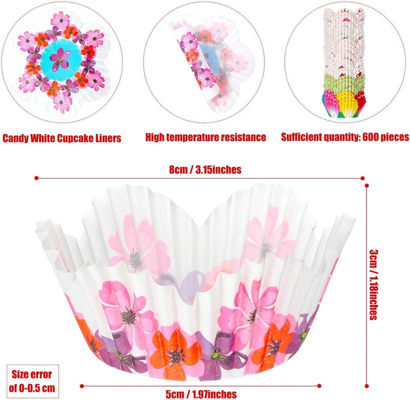 Patelai 600 Pieces Mothers Day Colorful Flowers Cupcake Liners Heart Cupcake Baking Cups Petal Shaped Wrappers Muffin Case Trays for Bridal Spring Wedding Birthday Shower Party Decoration - Image 2