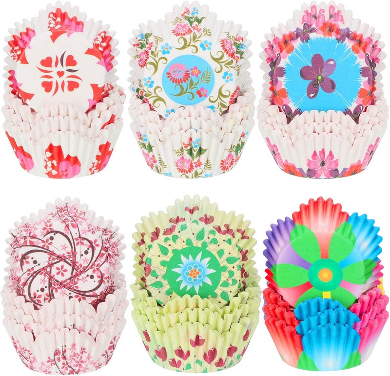 Patelai 600 Pieces Mothers Day Colorful Flowers Cupcake Liners Heart Cupcake Baking Cups Petal Shaped Wrappers Muffin Case Trays for Bridal Spring Wedding Birthday Shower Party Decoration - Image 1