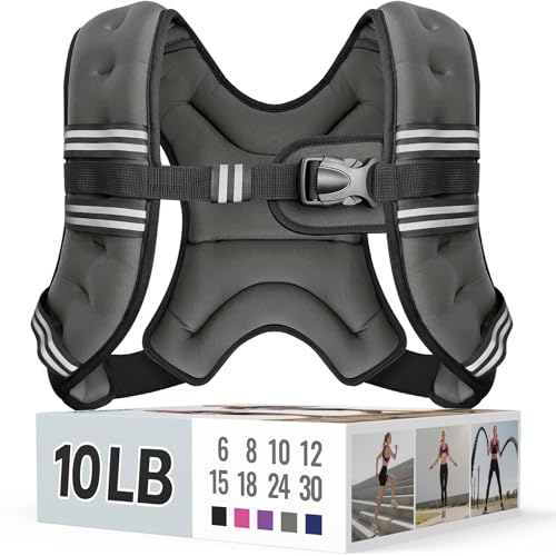 Zeerun Weighted Vest for Women & Men with Reflective Stripe and Adjustable Buckle, Comfortable & Durable Rucking Vest for Walking, Running & Strength Training, 10LBS-Gray - Image 1