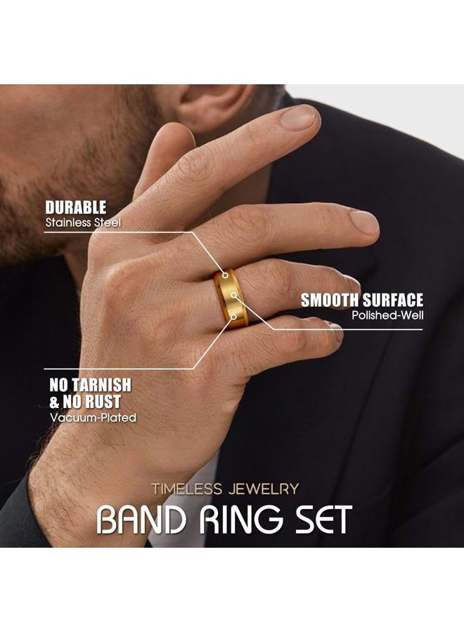 Jstyle Stainless Steel Rings for Men Women 8MM Wedding Band Rings Matte Surface - Beveled Polished Edge Mens Ring Size 6-14, 8.5, Metal, No Gemstone - Image 5