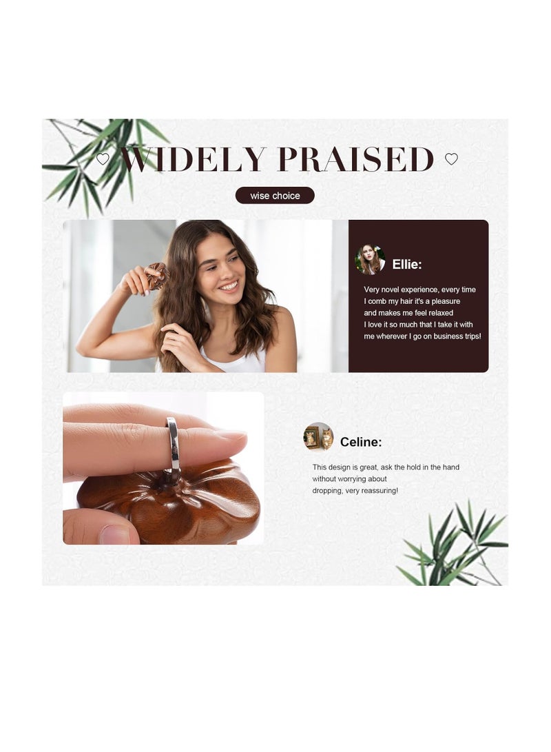 general Wooden Round Scalp Massager Brush for Promote Hair Growth, Natural Bamboo Hair Brush with Ring Handle, Portable Detangling Comb for Men and Women, Anti-Static Head Massage Tool - Image 2