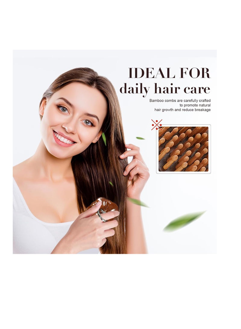 general Wooden Round Scalp Massager Brush for Promote Hair Growth, Natural Bamboo Hair Brush with Ring Handle, Portable Detangling Comb for Men and Women, Anti-Static Head Massage Tool - Image 3