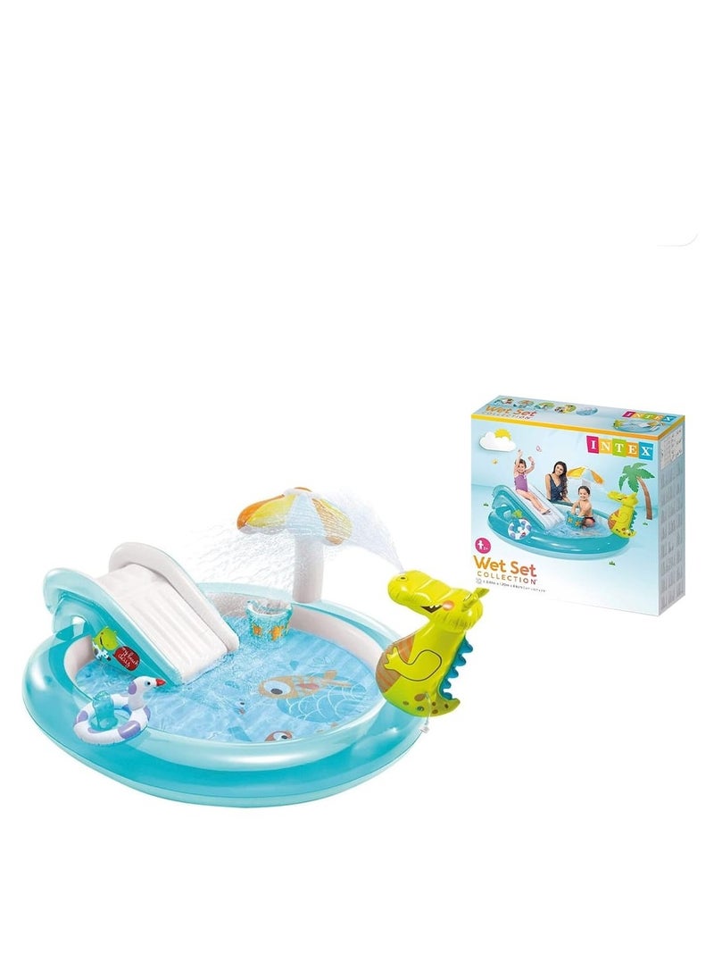 INTEX Dino Water Fun Play Center – Inflatable Pool with Slide & Sprayer 