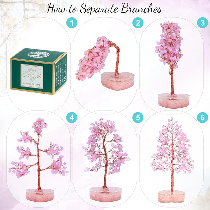 Crocon Rose Quartz Heart Shape Base Crystal Tree Gifts for Women, Healing Crystals Tree of Life Present Crystal Feng Shui Bonsai Trees for Positive Energy Good Luck Home & Office Decoration Gifts - Image 4