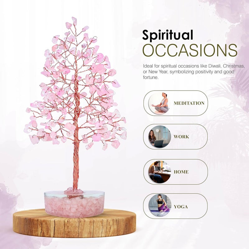 Crocon Rose Quartz Heart Shape Base Crystal Tree Gifts for Women, Healing Crystals Tree of Life Present Crystal Feng Shui Bonsai Trees for Positive Energy Good Luck Home & Office Decoration Gifts - Image 3