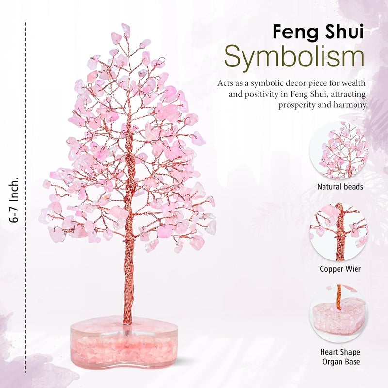 Crocon Rose Quartz Heart Shape Base Crystal Tree Gifts for Women, Healing Crystals Tree of Life Present Crystal Feng Shui Bonsai Trees for Positive Energy Good Luck Home & Office Decoration Gifts - Image 2