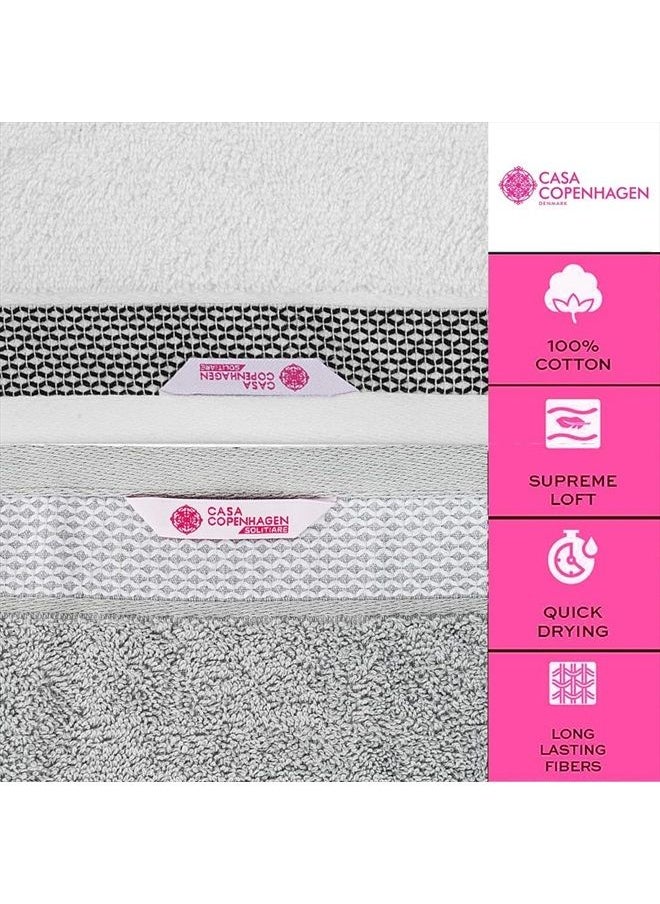 CASA COPENHAGEN - Solitaire Designed in Denmark 600 GSM 2 Bath Towels 2 Hand Towels 2 Washcloths, Super Soft Egyptian Cotton 6 Towels Set for Bathroom, Kitchen & Shower - White + Grey Violet - Image 1
