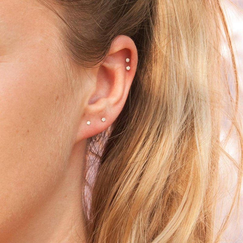 Sllaiss 2mm Sterling Silver Austria Zirconia Stud Earrings for Women Men, Platinum/Gold/Rose Gold Plated Tiny CZ Studs - Image 2