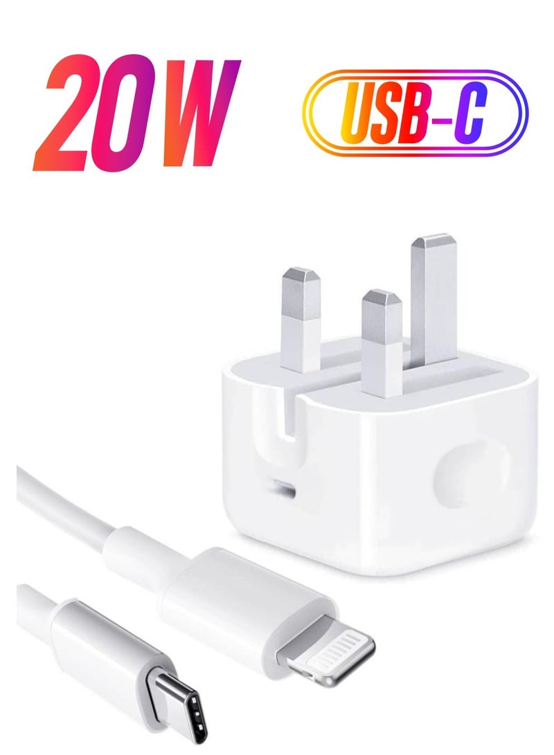 【MFi Certified】 iPhone 20W Charger Plug and 2M USB C to Lightning Cable PD Fast Charger USB C Plug Data Lead Compatible with iPhone 14/14 Plus/14 Pro/14 Pro Max/13/12/11/11 Pro/XS Max/XR/X/8/7/iPad - Image 1