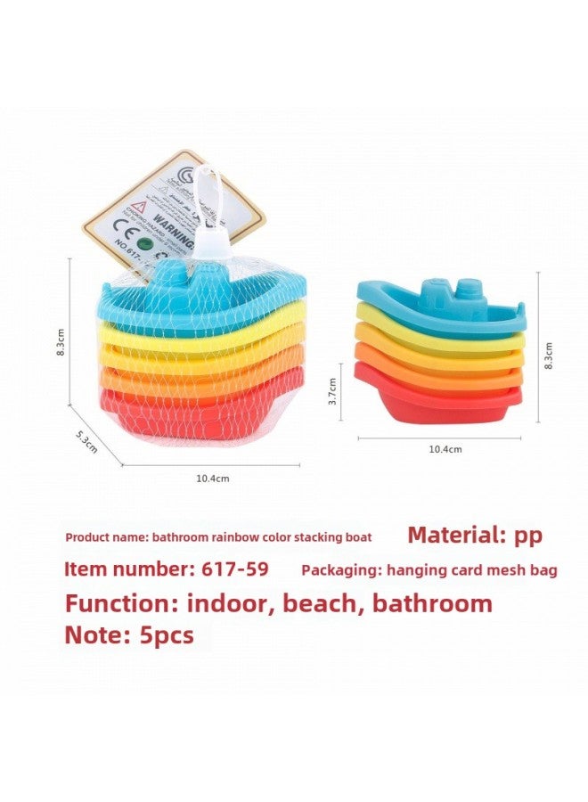 Export Baby Bath Toys Early Education Cognitive Bathroom Rainbow Color Water Stacked Boat Baby Bathroom Toys-Color:Bathroom Rainbow Color Stacked Boat  - Image 2