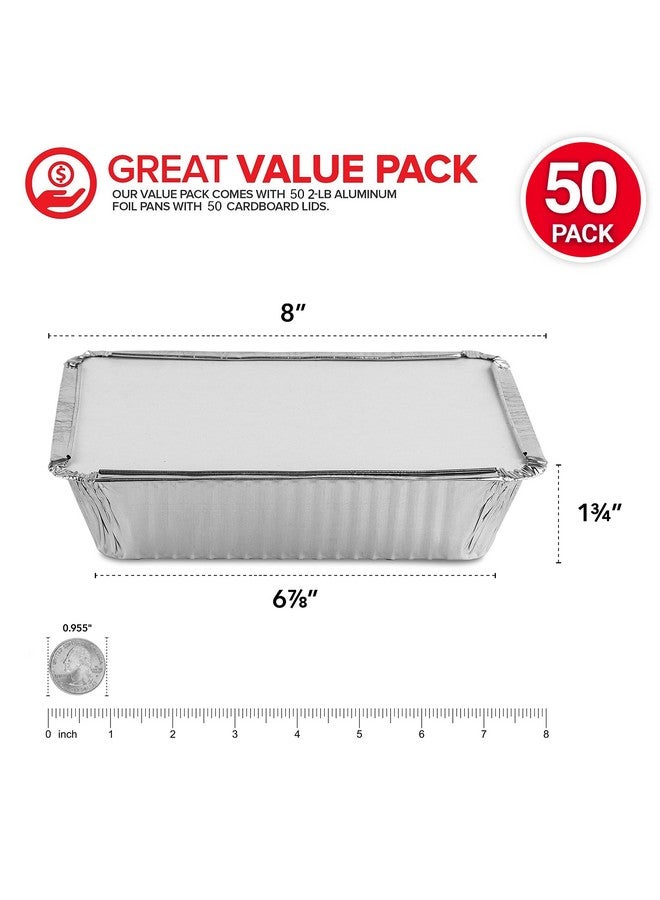 Stock Your Home Aluminum Pans Take Out Containers with Lids (50 Pack) 2 Lb Disposable Aluminum Foil Oblong Pans with Cardboard Covers - To Go Food Storage Containers for Baking, Meal Prep, Takeout and Freezer - Image 2