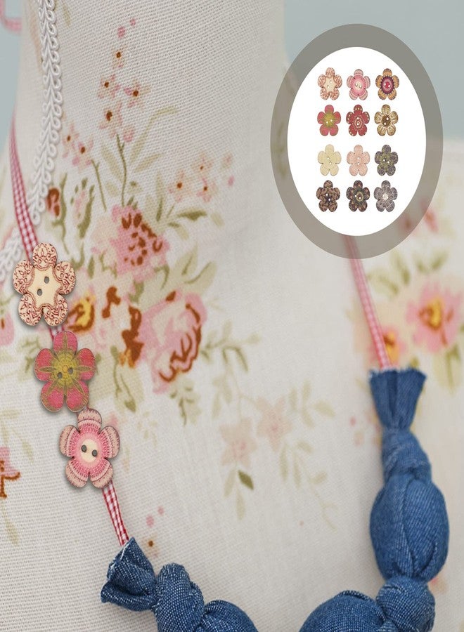 POPETPOP 100 Pcs Wooden Flower Shaped Buttons for Crafts : 2 Hole Decorative Buttons for DIY Craft Sewing Scrapbooking, Random Color Patterns, 0.79 X 0.79 X 0.04 Inch - Image 4