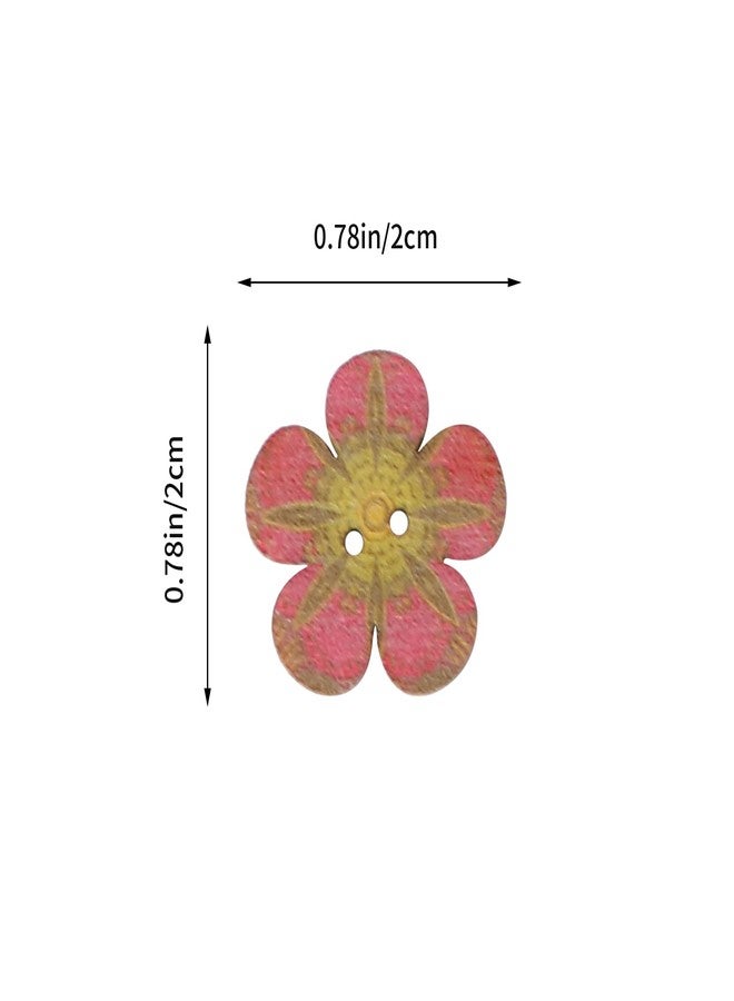 POPETPOP 100 Pcs Wooden Flower Shaped Buttons for Crafts : 2 Hole Decorative Buttons for DIY Craft Sewing Scrapbooking, Random Color Patterns, 0.79 X 0.79 X 0.04 Inch - Image 2