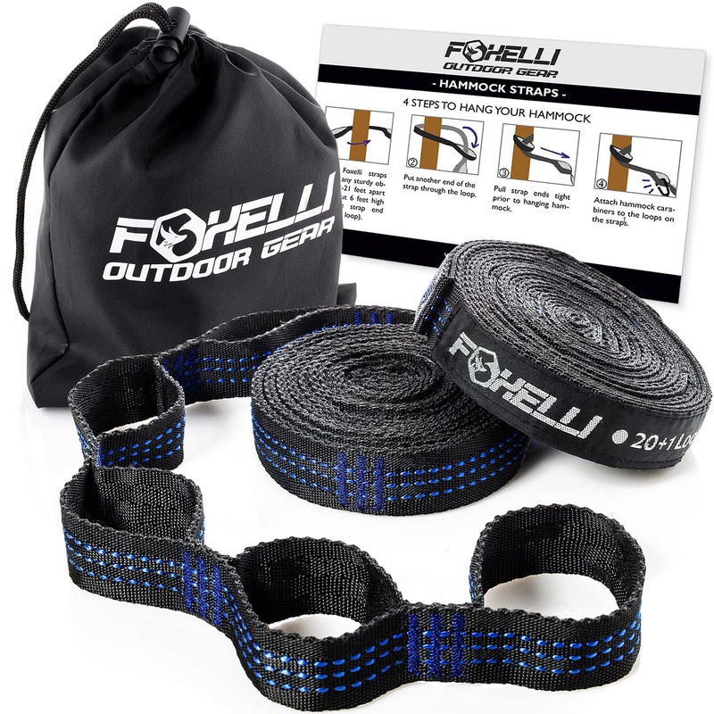 Foxelli Foxelli XL Hammock Straps - Extra Long 20FT Heavy Duty No-Stretch Suspension System, 40+2 Loops, 2000 LBS Capacity, for Indoor/Outdoor Use – Set of 2 Straps & Carry Bag  - Image 1