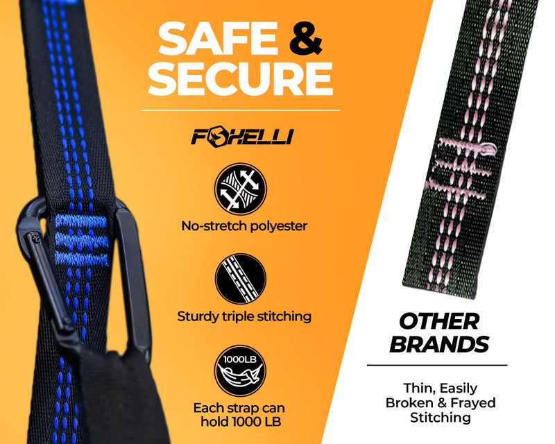 Foxelli Foxelli XL Hammock Straps - Extra Long 20FT Heavy Duty No-Stretch Suspension System, 40+2 Loops, 2000 LBS Capacity, for Indoor/Outdoor Use – Set of 2 Straps & Carry Bag  - Image 3