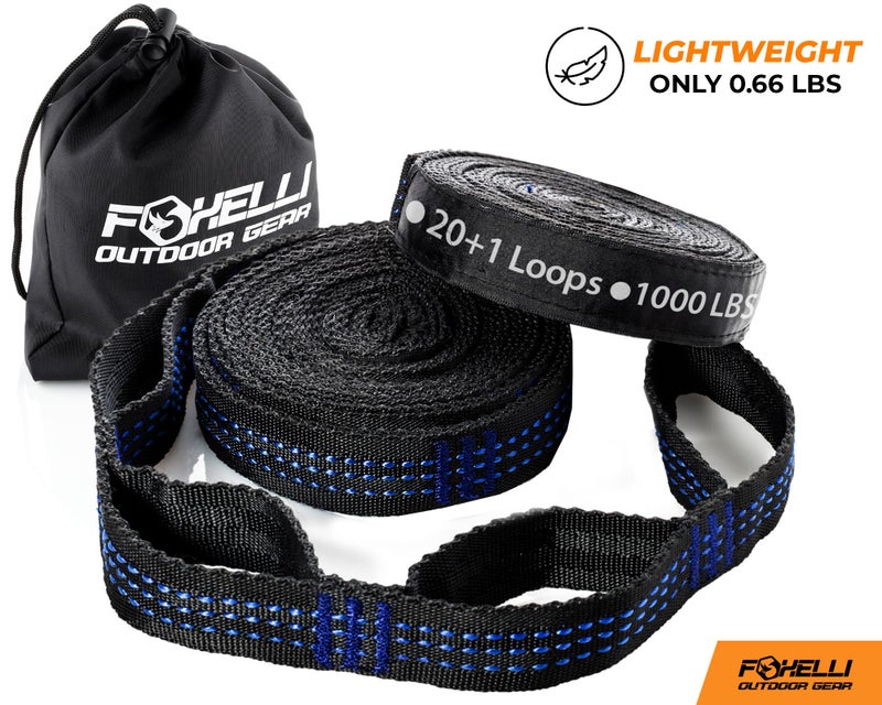 Foxelli Foxelli XL Hammock Straps - Extra Long 20FT Heavy Duty No-Stretch Suspension System, 40+2 Loops, 2000 LBS Capacity, for Indoor/Outdoor Use – Set of 2 Straps & Carry Bag  - Image 5