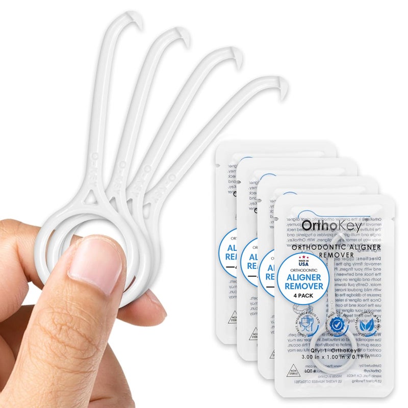 OrthoKey Clear Aligner Removal Tool - Dental Grade Invisalign Remover for Invisible Braces, Retainers, and Aligners, White (4-Pack) - Image 1