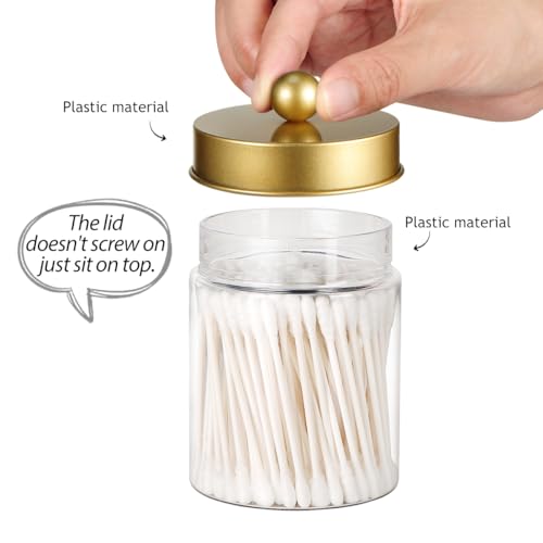 Komashr 3PC Farmhouse Decor Qtip Holder Apothecary Jars Bathroom Vanity Storage Organizer -Countertop Canister Container &Cute Stickers for Cotton Swab,Ball,Pad,Floss,Paper Clips (Gold,Plastic) - Image 2