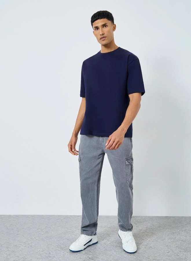 Styli Men Navy Blue Graphic Print Oversized T-Shirt