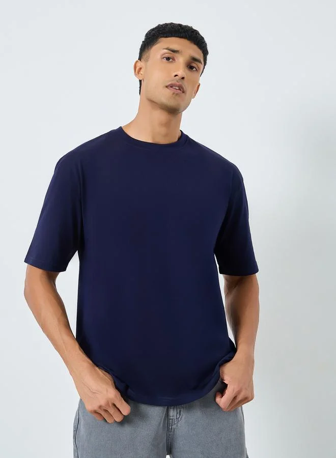 Styli Men Navy Blue Graphic Print Oversized T-Shirt