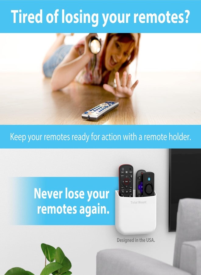 TotalMount Hole-Free Remote Holder - Eliminates Need to Drill Holes in Your Wall (for 2 or 3 Remote Controls - White - Quantity 1) - Image 2