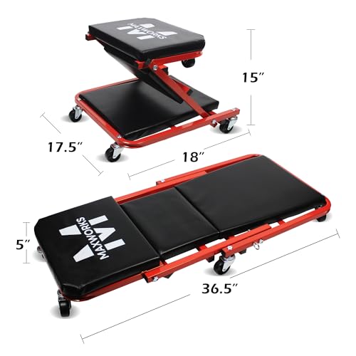 MaxWorks 50873 2 in 1 Mechanic Creeper 36 inch Z-Creeper Seat 300 lbs Capacity Low Profile Creeper with 6 pcs Casters for Garage Shop Auto Repair - Image 2