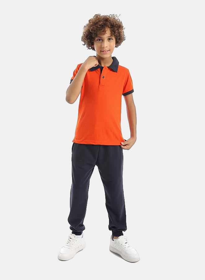 Red Circle Half Sleeve Polo Set & Pants Kids Unisex - Image 1