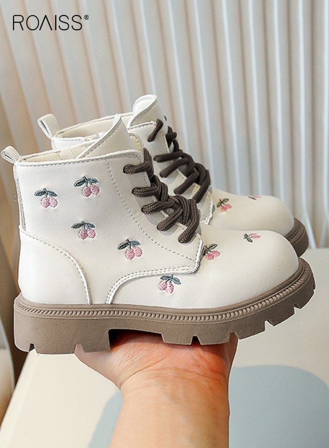 رويس أحذية أنيقة للفتيات مزينة بزهور مطرزة، حذاء قصير متين ومقاوم للماء مع سحاب جانبي، حذاء كاحل مانع للانزلاق للفتيات، مناسب للمدرسة والارتداء اليومي غير الرسمي - Image 3