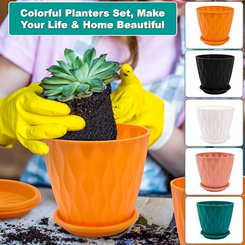Eightiz Pack of 5 Round Flower Pots for Home Planters, Terrace, Garden Etc | Multicolor | Suitable for Home Indoor & Outdoor Gardening Plants(Mix Colour) - Image 3