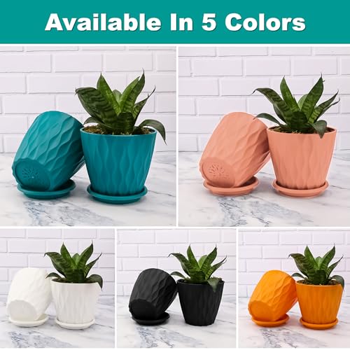 Eightiz Pack of 5 Round Flower Pots for Home Planters, Terrace, Garden Etc | Multicolor | Suitable for Home Indoor & Outdoor Gardening Plants(Mix Colour) - Image 2
