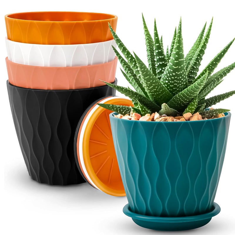 Eightiz Pack of 5 Round Flower Pots for Home Planters, Terrace, Garden Etc | Multicolor | Suitable for Home Indoor & Outdoor Gardening Plants(Mix Colour) - Image 5