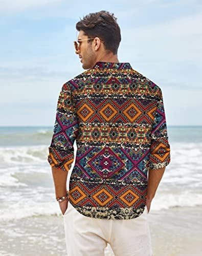 COOFANDY Men's Cotton Linen Henley T-Shirts Long Sleeve Hippie Casual Beach T-Shirts - Image 4