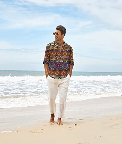 COOFANDY Men's Cotton Linen Henley T-Shirts Long Sleeve Hippie Casual Beach T-Shirts - Image 5
