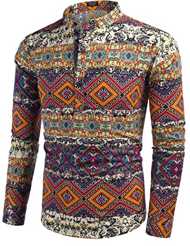 COOFANDY Men's Cotton Linen Henley T-Shirts Long Sleeve Hippie Casual Beach T-Shirts - Image 2