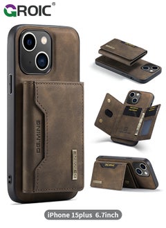 GROIC iPhone 15 Plus 2 in 1 Clutch Wallet, Vintage Slim Leather Case Magnetic Detachable Tri-Fold Wallet, iPhone 15 Plus 6.7" Leather Case with Card Holder Pocket Slim Case  - Image 1