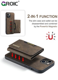 GROIC iPhone 15 Plus 2 in 1 Clutch Wallet, Vintage Slim Leather Case Magnetic Detachable Tri-Fold Wallet, iPhone 15 Plus 6.7" Leather Case with Card Holder Pocket Slim Case  - Image 5