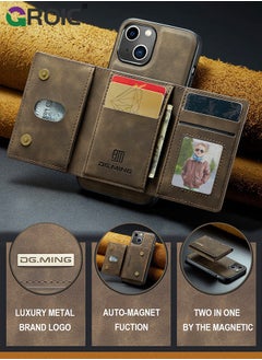 GROIC iPhone 15 Plus 2 in 1 Clutch Wallet, Vintage Slim Leather Case Magnetic Detachable Tri-Fold Wallet, iPhone 15 Plus 6.7" Leather Case with Card Holder Pocket Slim Case  - Image 2