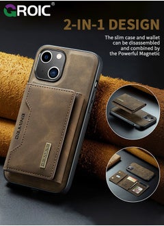 GROIC iPhone 15 Plus 2 in 1 Clutch Wallet, Vintage Slim Leather Case Magnetic Detachable Tri-Fold Wallet, iPhone 15 Plus 6.7" Leather Case with Card Holder Pocket Slim Case  - Image 3