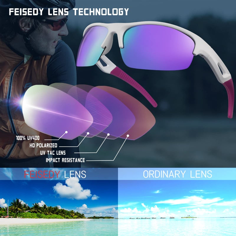 FEISEDY FEISEDY Polarized Sports Sunglasses Driving Cycling Shades For Men Women Baseball Running UV Protection Sunglasses B2878  - Image 2