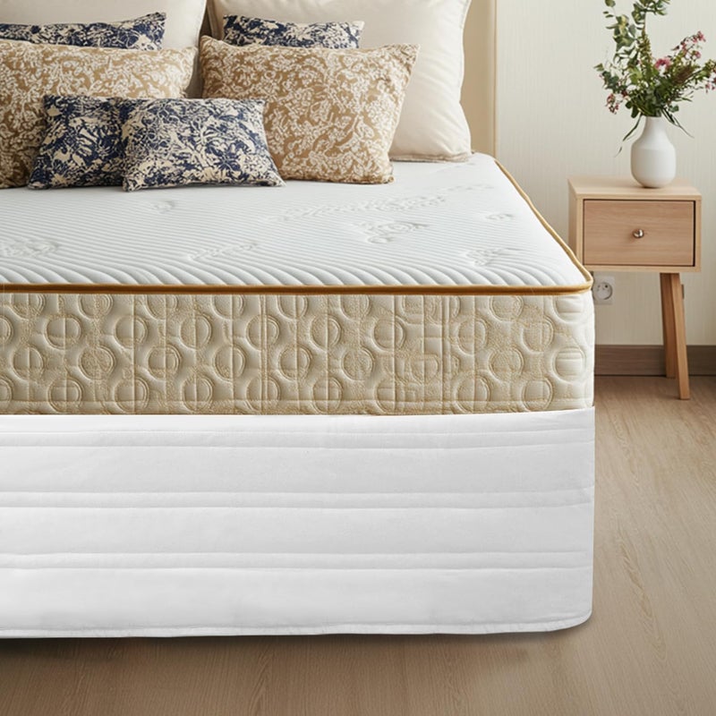 Ramesses Bed Skirt King Size with 14 inch Drop,Blended Quilted Bedframe Cover, Box Spring Cover,Wrap Around Bed Skirt,Fade Resistant Dust (White, King) - Image 1