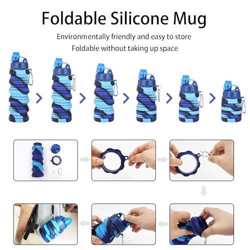 YCTMALL Collapsible Water Bottles Two Pack Travel Sports Portable Sport Water Bottle comes with mountaineering Buckle 500ml silicone Water-proof camping water bottle (Purple and Grey Color) - Image 4